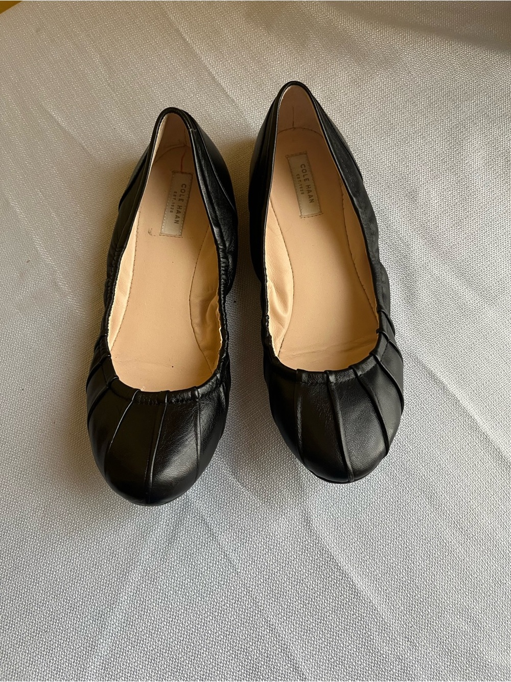 Cole Haan Black Leather Pleated Ballet Flats
